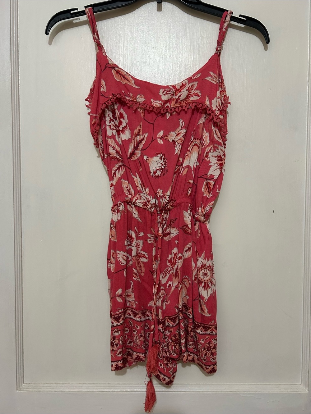 Angie Pink Floral Casual Sundress with Tassel Tie